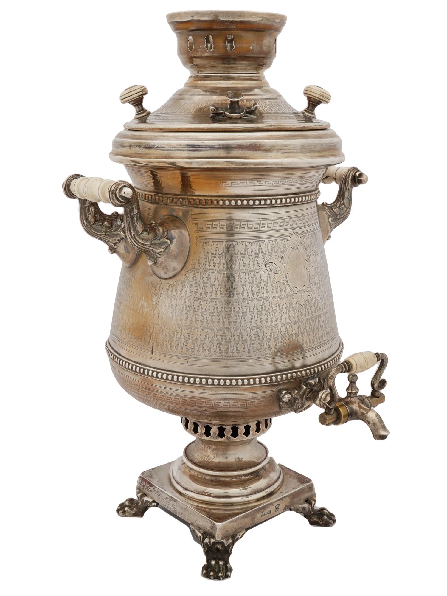 LARGE RUSSIAN 84 SILVER ENGRAVED SAMOVAR PIC-0